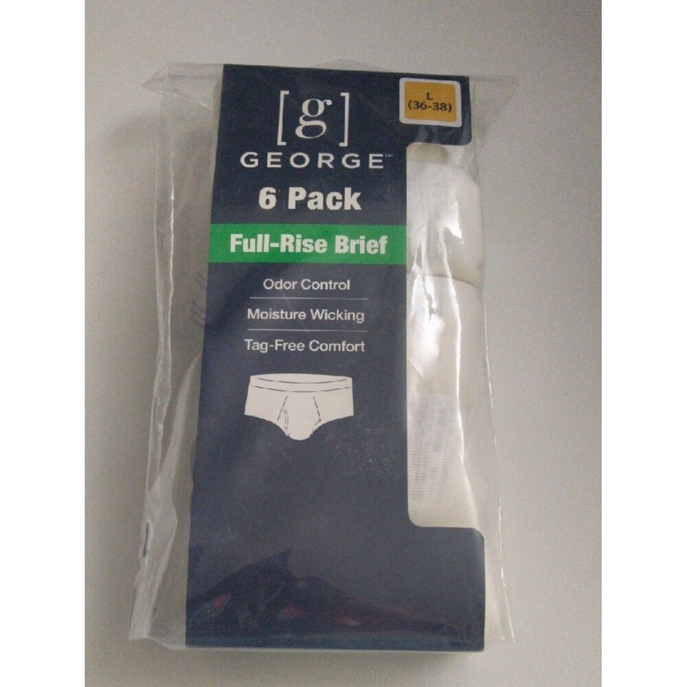 George 6-Pack Full-Rise Briefs White Size L 36-38 New